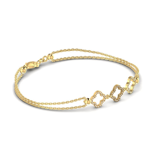 3 Clover Outline Diamond Bracelet in 18K Gold