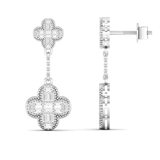 Baguette Clover Drop Diamond  Earrings 18K Gold