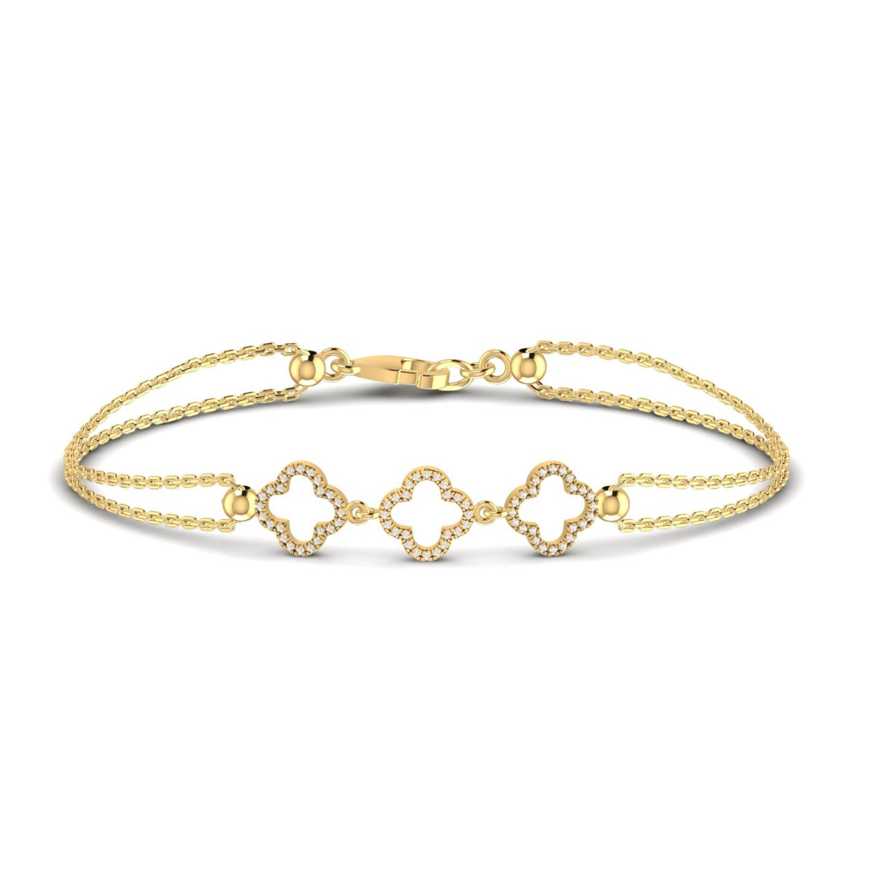 3 Clover Outline Diamond Bracelet in 18K Gold