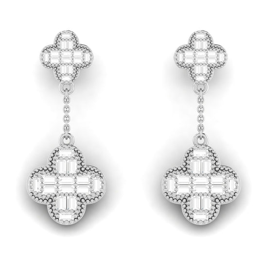 Baguette Clover Drop Diamond  Earrings 18K Gold