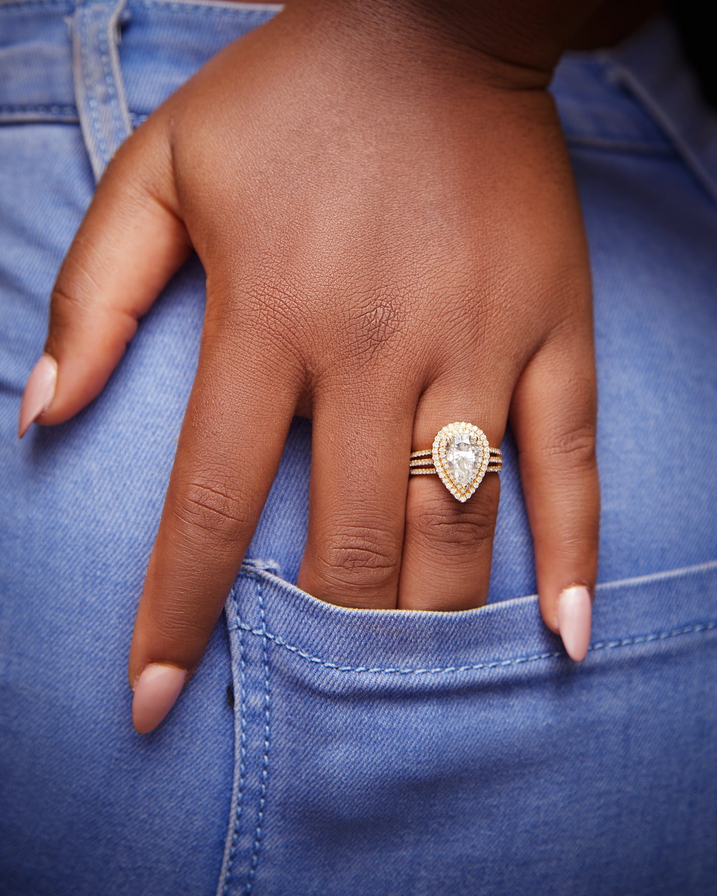 Lovely Pear Cut Diamond Cluster Engagement Ring in 18K Gold