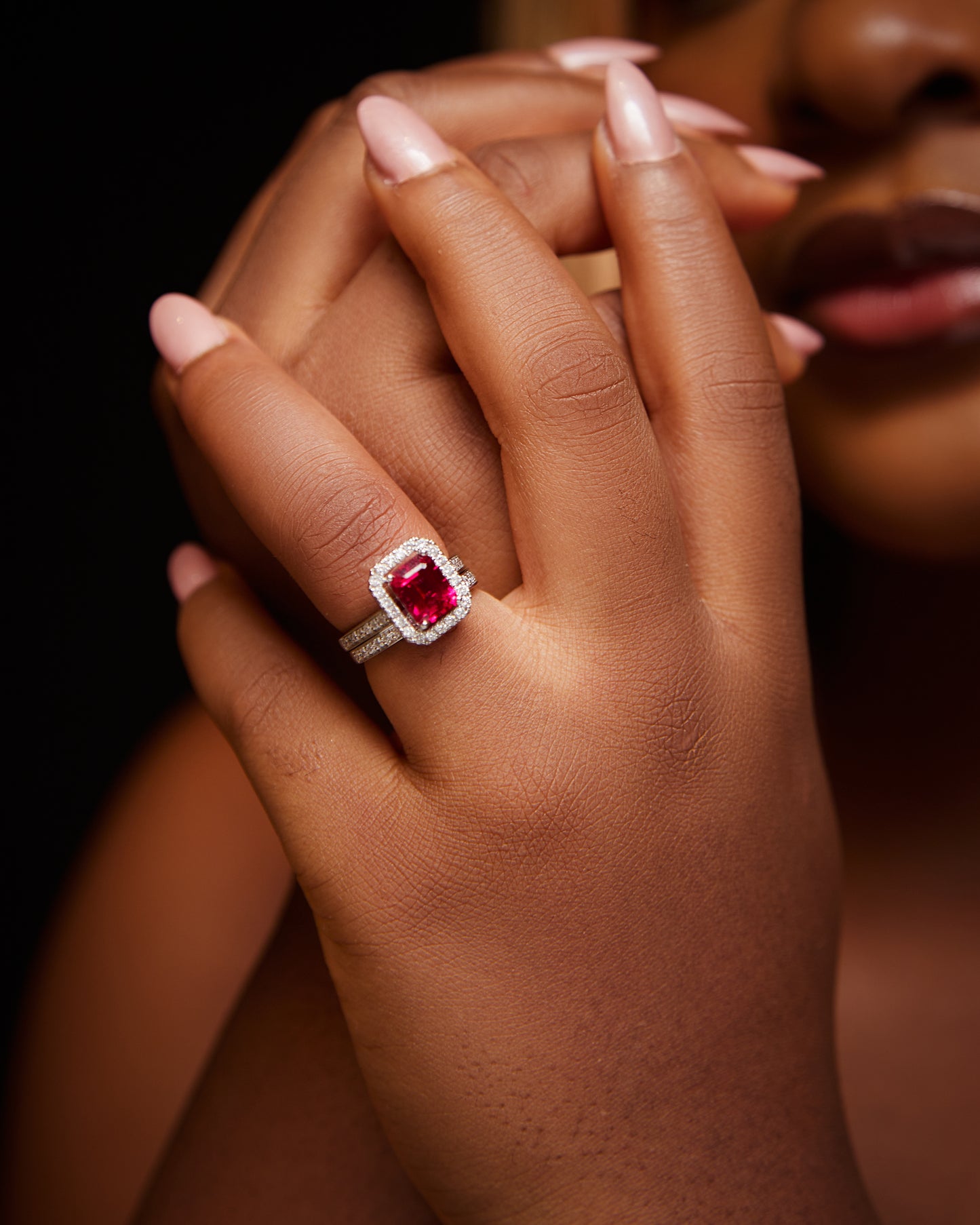 Ruby Radiant Cut Bride Set in 925 Sterling Silver