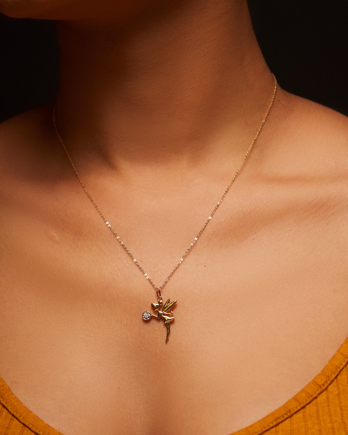 Tinkerbell Diamond Pendant Necklace in 18K Gold