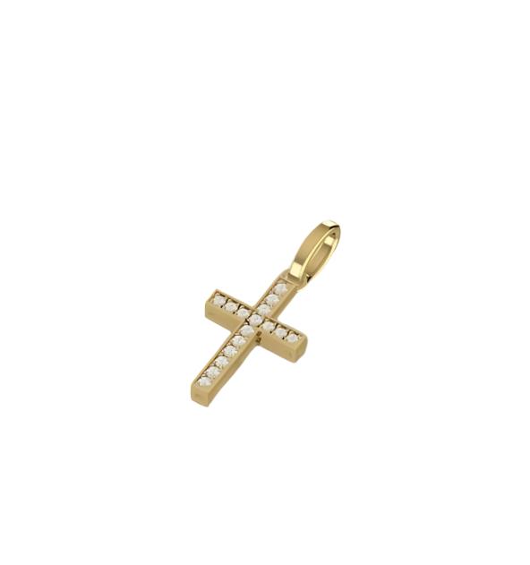 Island Natural Diamond Mini Cross Pendant in 18K Gold