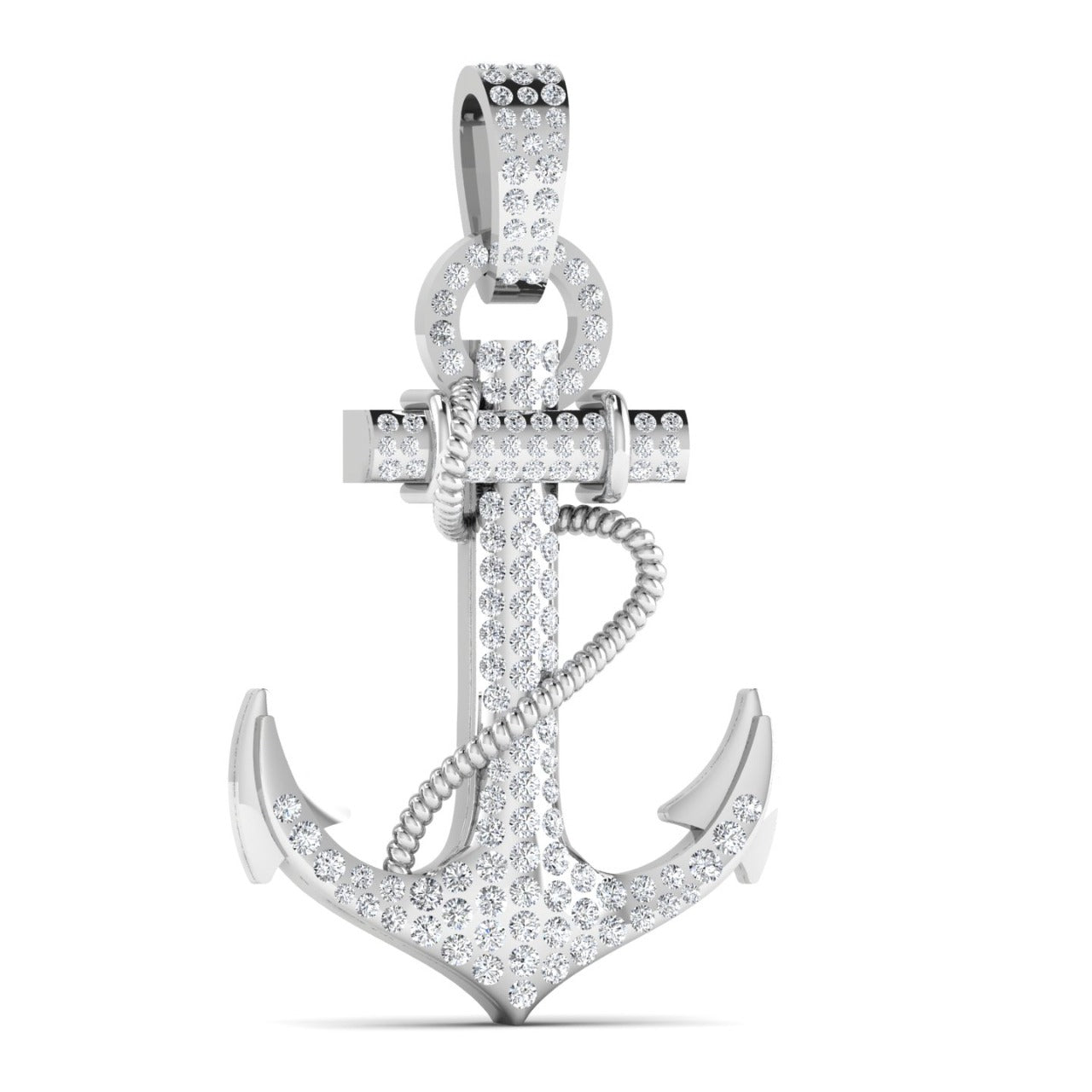 Anchor CZ Pendant Necklace in 925 Sterling Silver