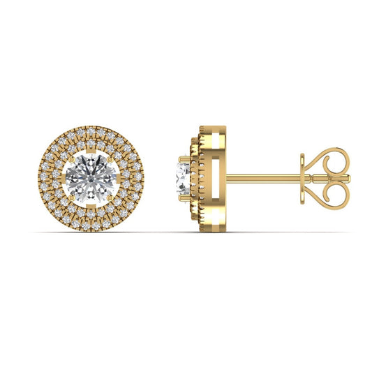 Amelia Baguette Round Cut Natural Diamond Studs  in 18K Gold