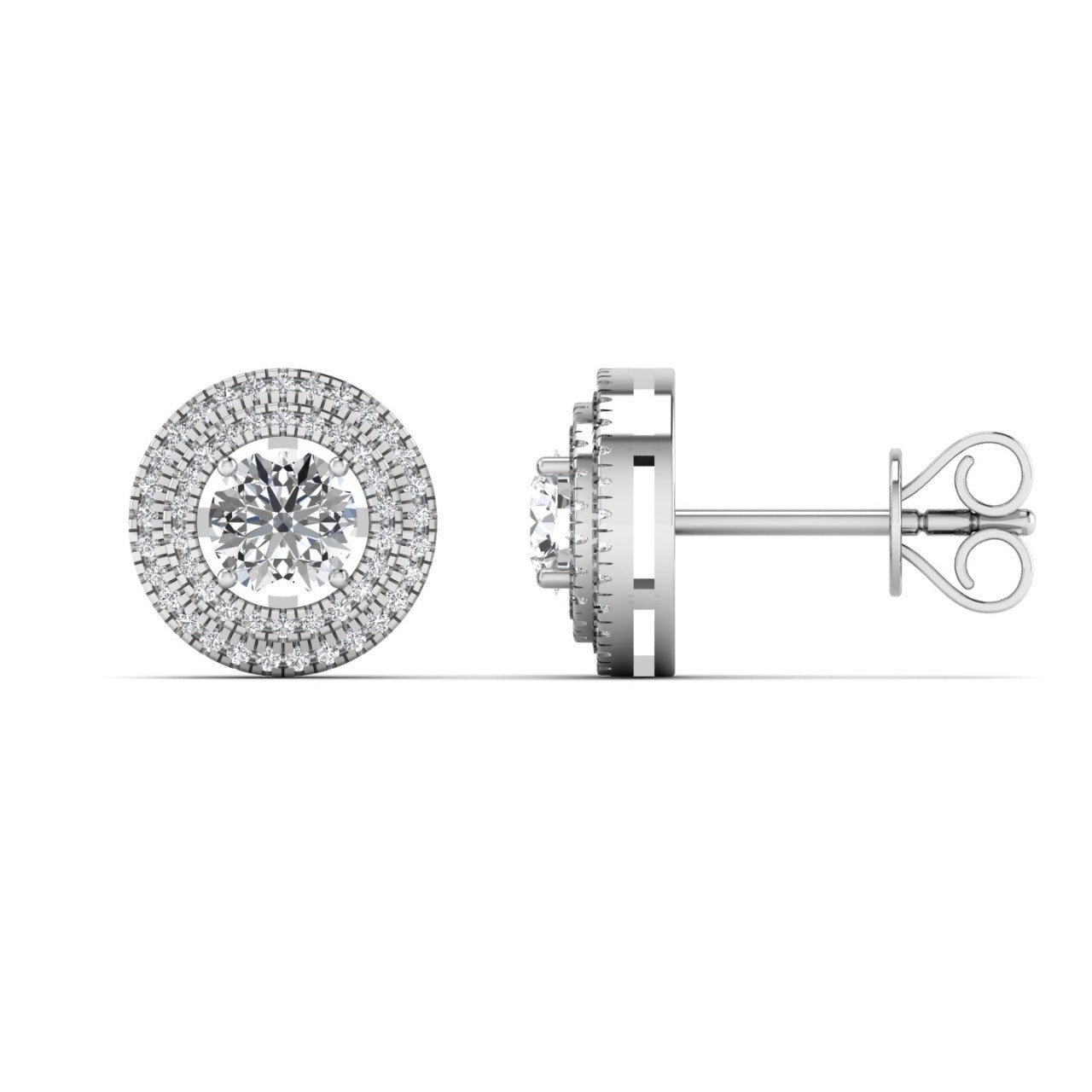 Amelia Baguette Round Cut Natural Diamond Studs  in 18K Gold