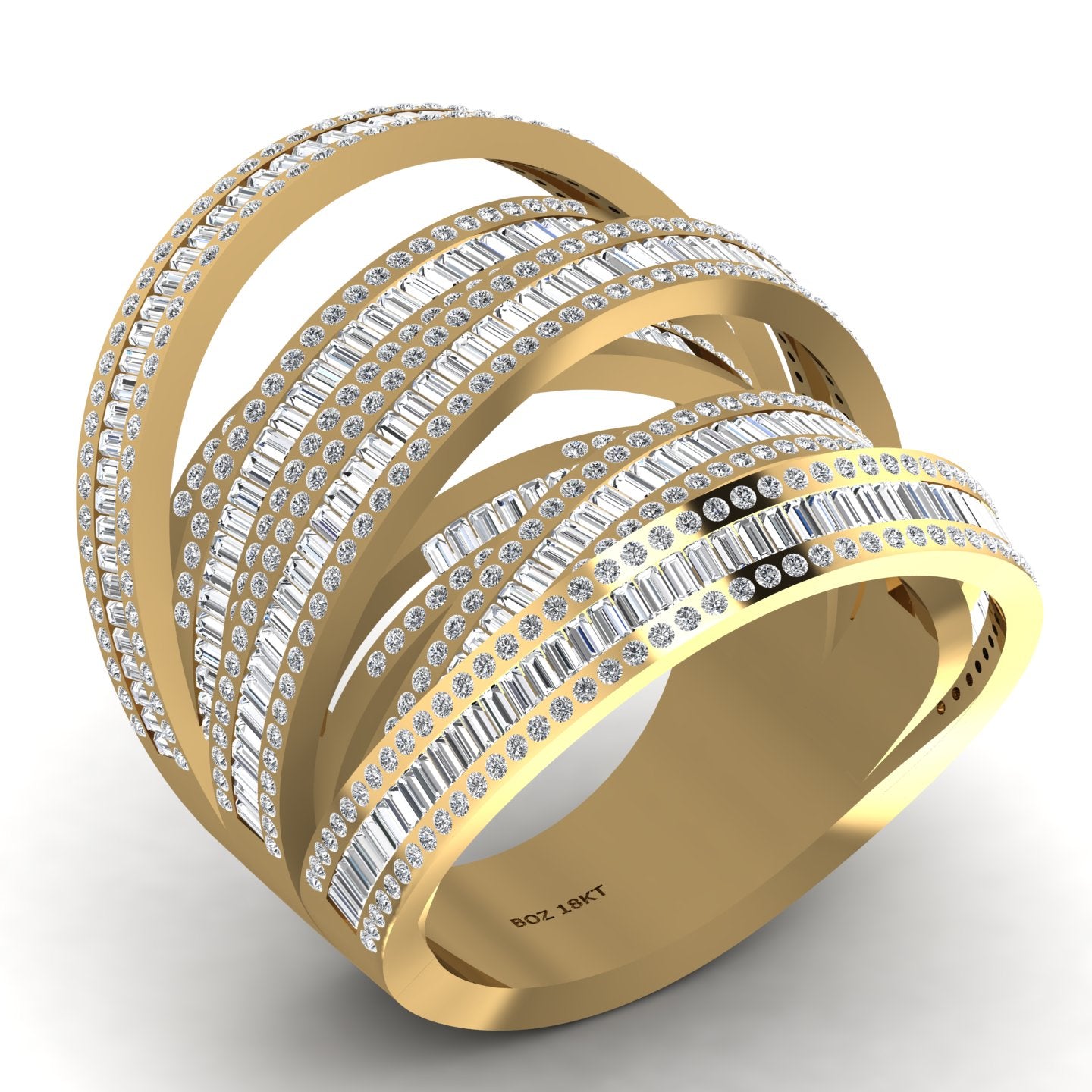 Layered Crisscross Baguette Cut Ring in 18 karat Gold