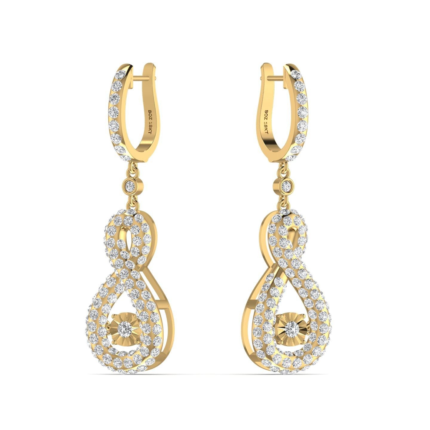 3D Pave Twinkle Infinie Drop Earings in 18K Gold