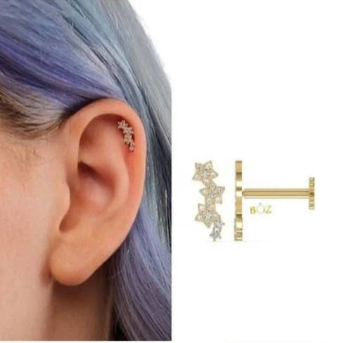 Labret Cartilage Diamond Studs in 18K Gold