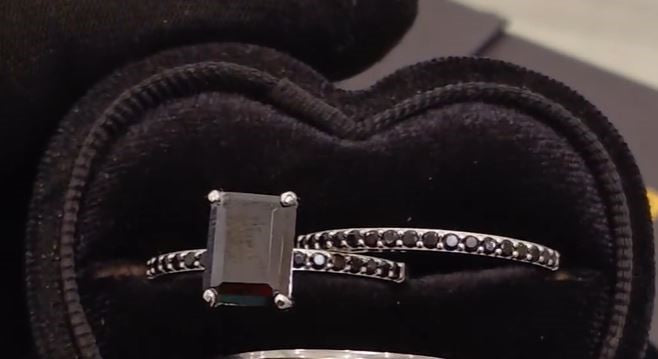 No Halo Black Emerald Cut Bridal Set in 925 Sterling Silver