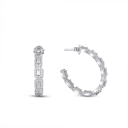 Baguette Hoops Diamond Earrings in 18K Gold