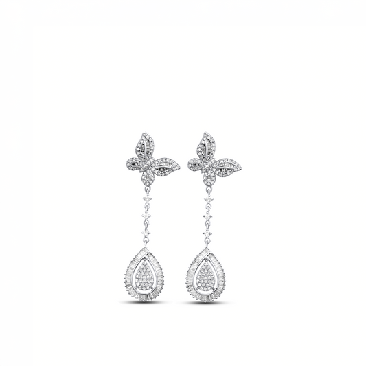 Butterfly Tear Drop Earrings Diamond in 18K Gold