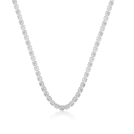 Baguette Round Cut Diamond Tennis Necklace in 18K Gold