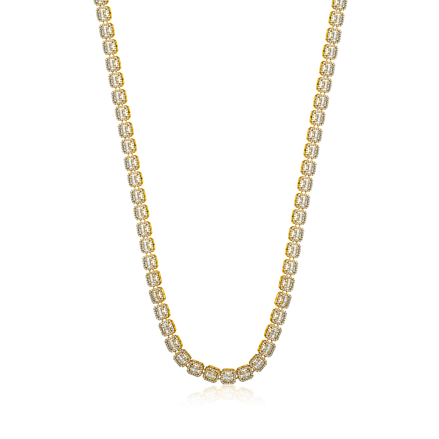 Baguette Round Cut Diamond Tennis Necklace in 18K Gold