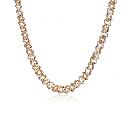 Prong Cuban 8mm Natural Diamond Necklace In 18karat Gold