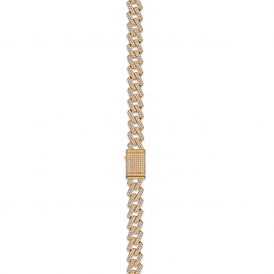 Prong Cuban 8mm Natural Diamond Necklace In 18karat Gold