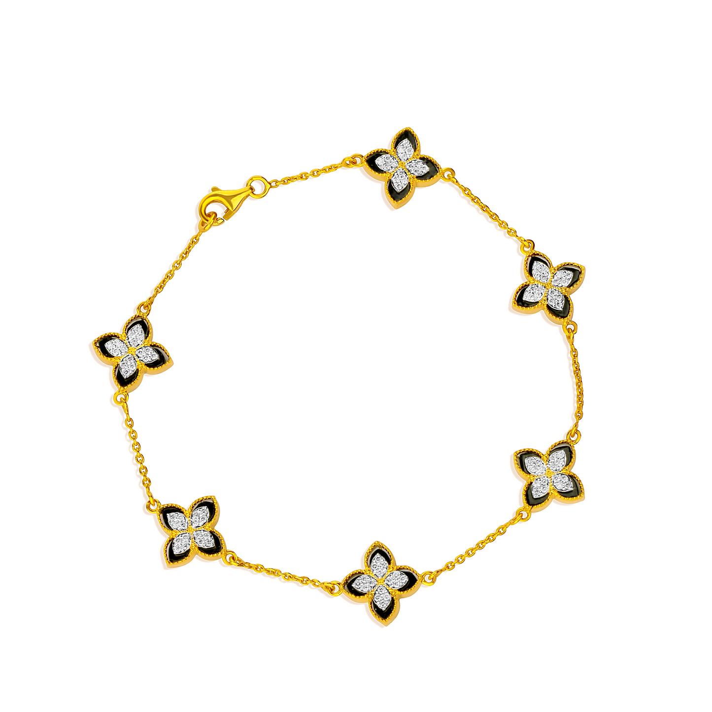 6 Clover Dual Diamond Bracelet in 18K Gold