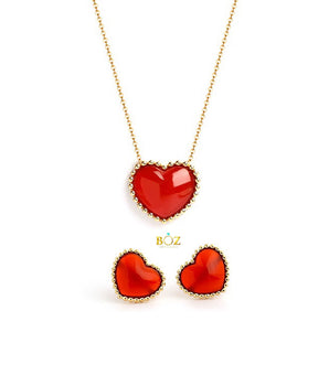 Amor Necklace-Earring Set 18karat Gold (Red)