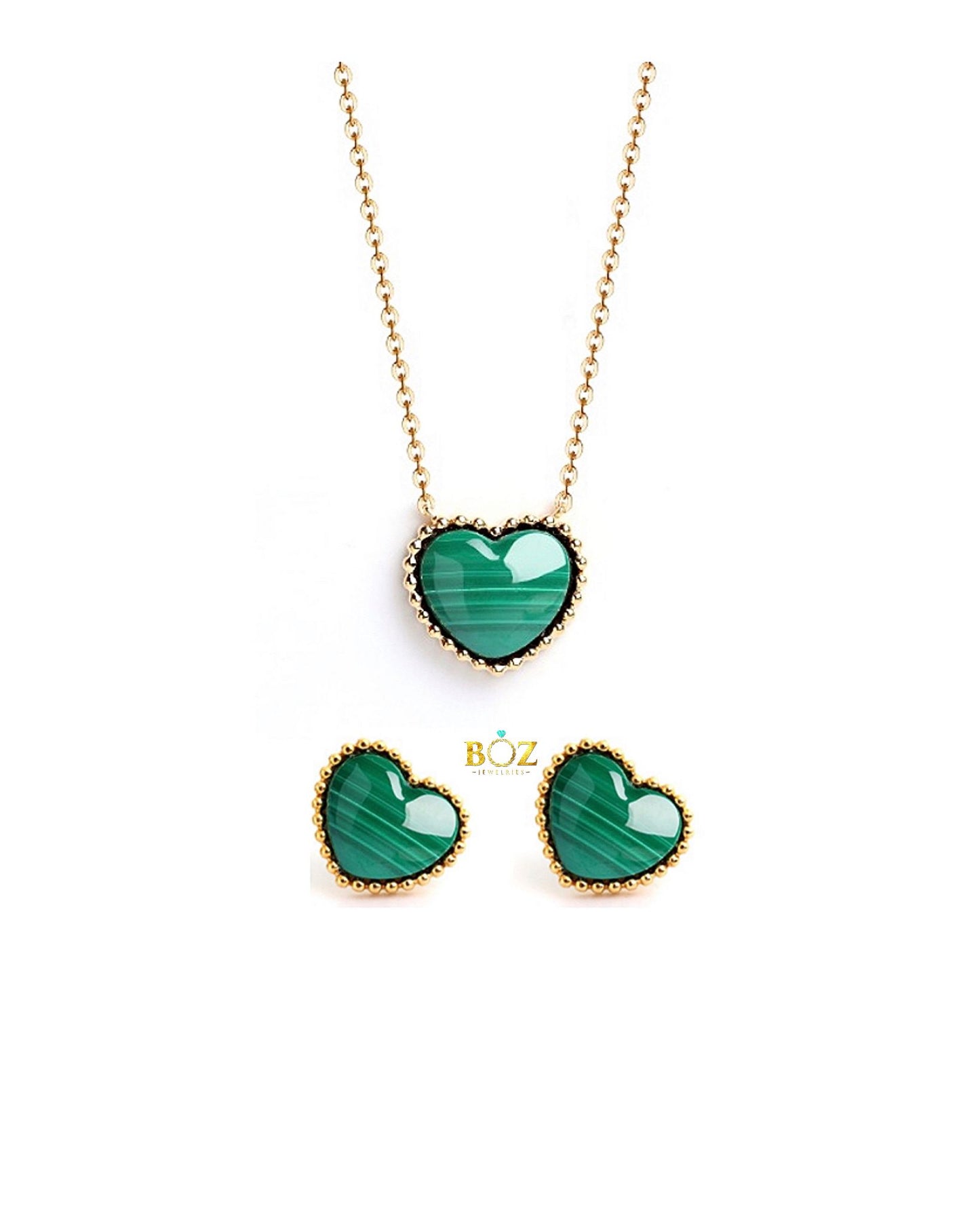 Amor Necklace-Earring Set 18karat Gold (Green)