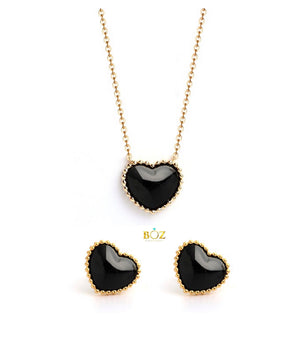Amor Necklace-Earring Set 18karat Gold (Black)