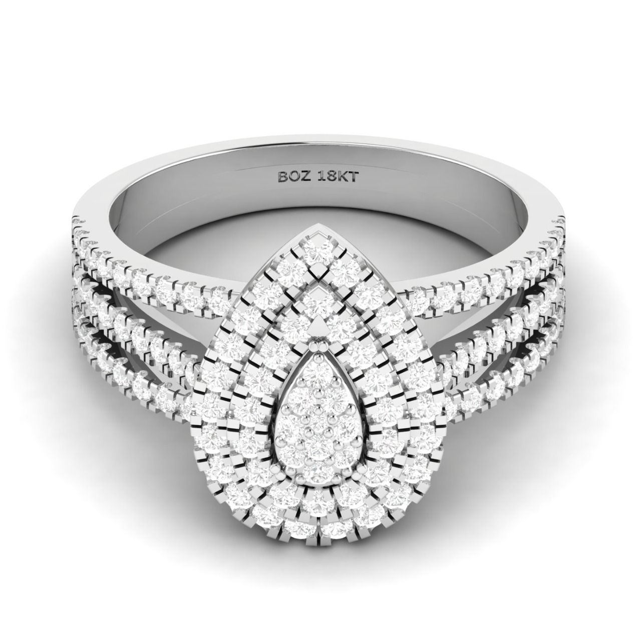 Lovely  Pear Cluster Natural Diamond Engagement Ring