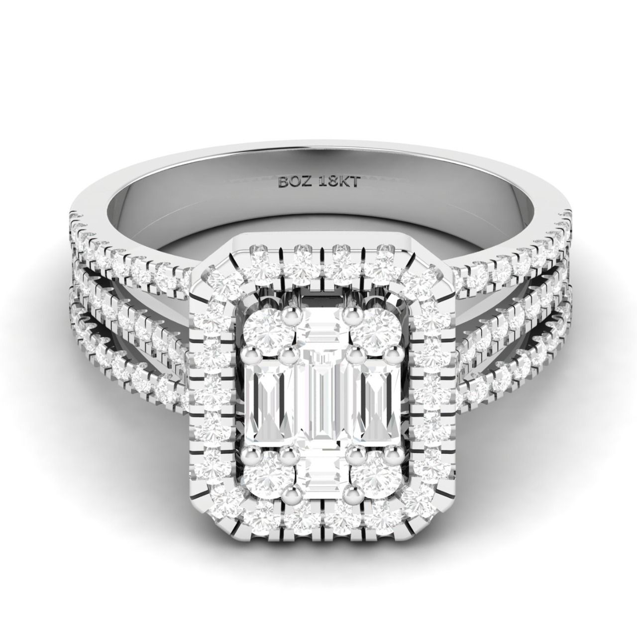 Royal Lovely Emerald Cut Natural Diamond Engagement Ring in 18K Gold