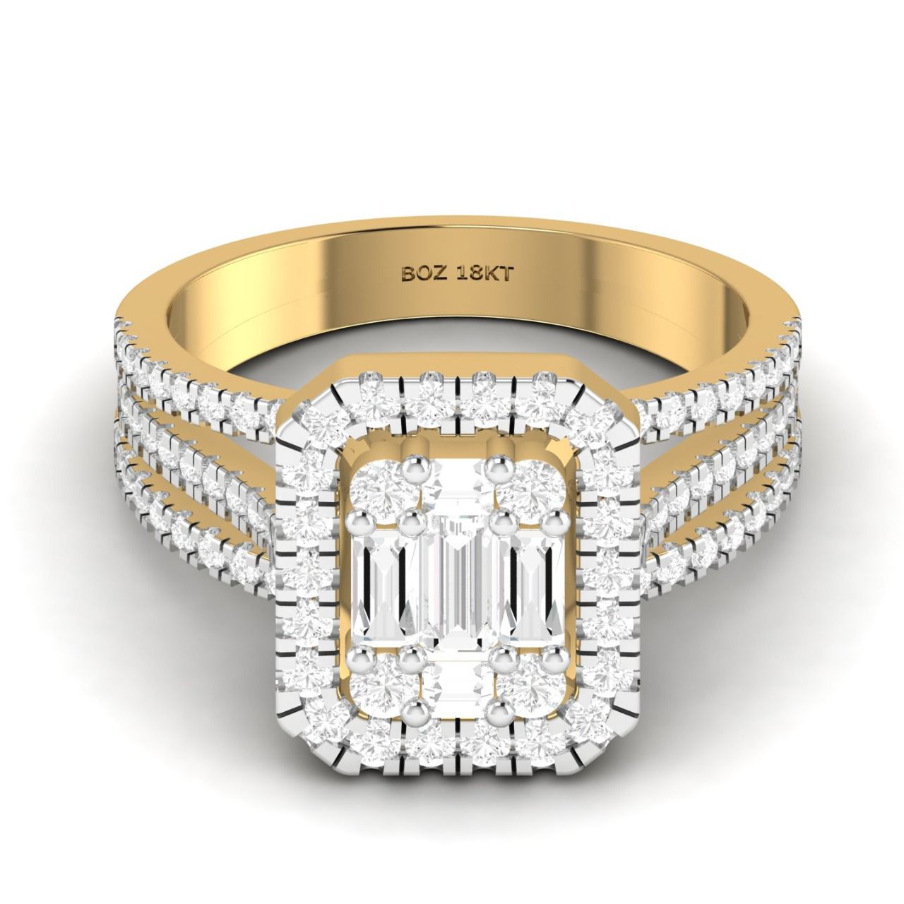 Royal Lovely Emerald Cut Natural Diamond Engagement Ring in 18K Gold