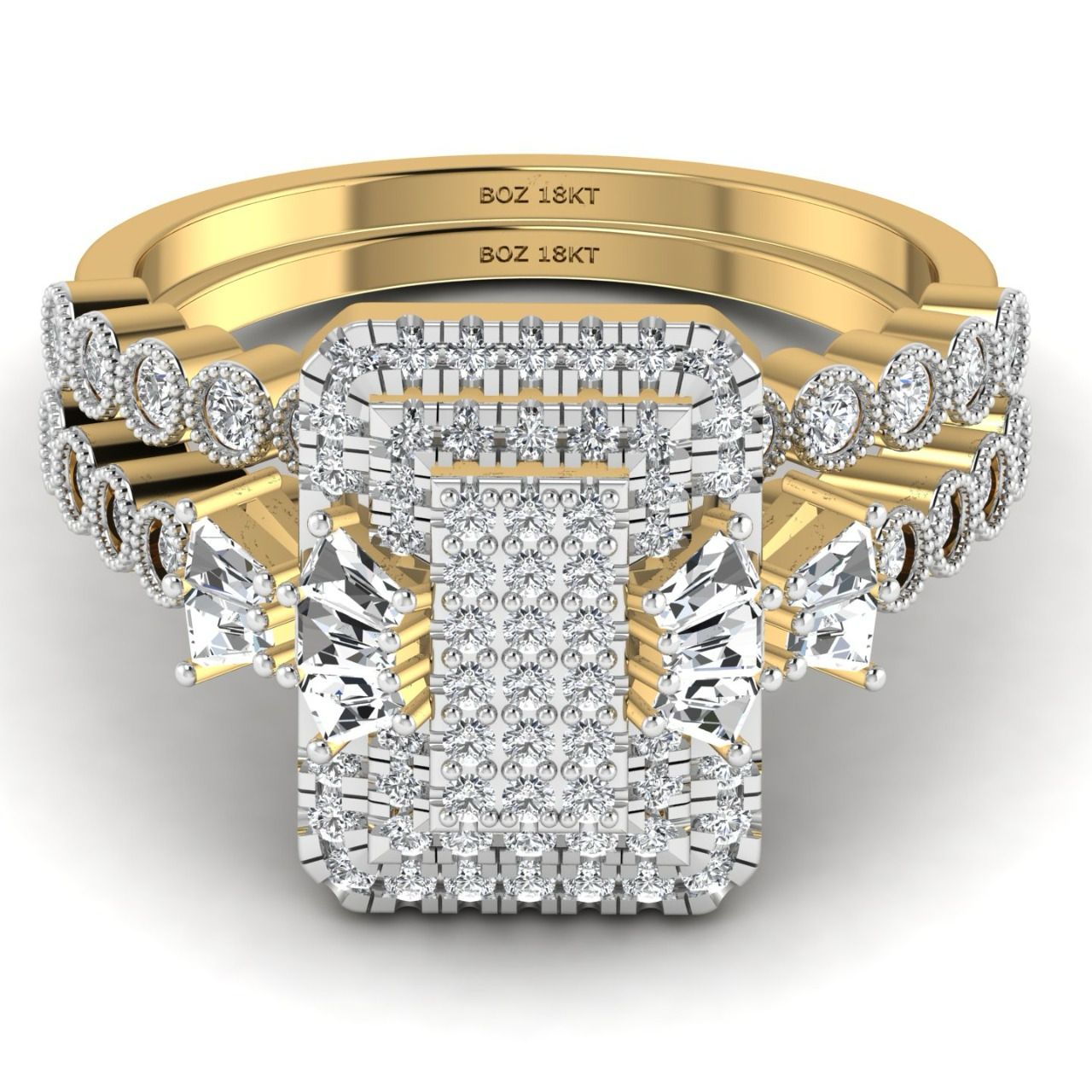 Lucy Radiant Cut Natural Diamond Cluster Bride Set in 18K Gold