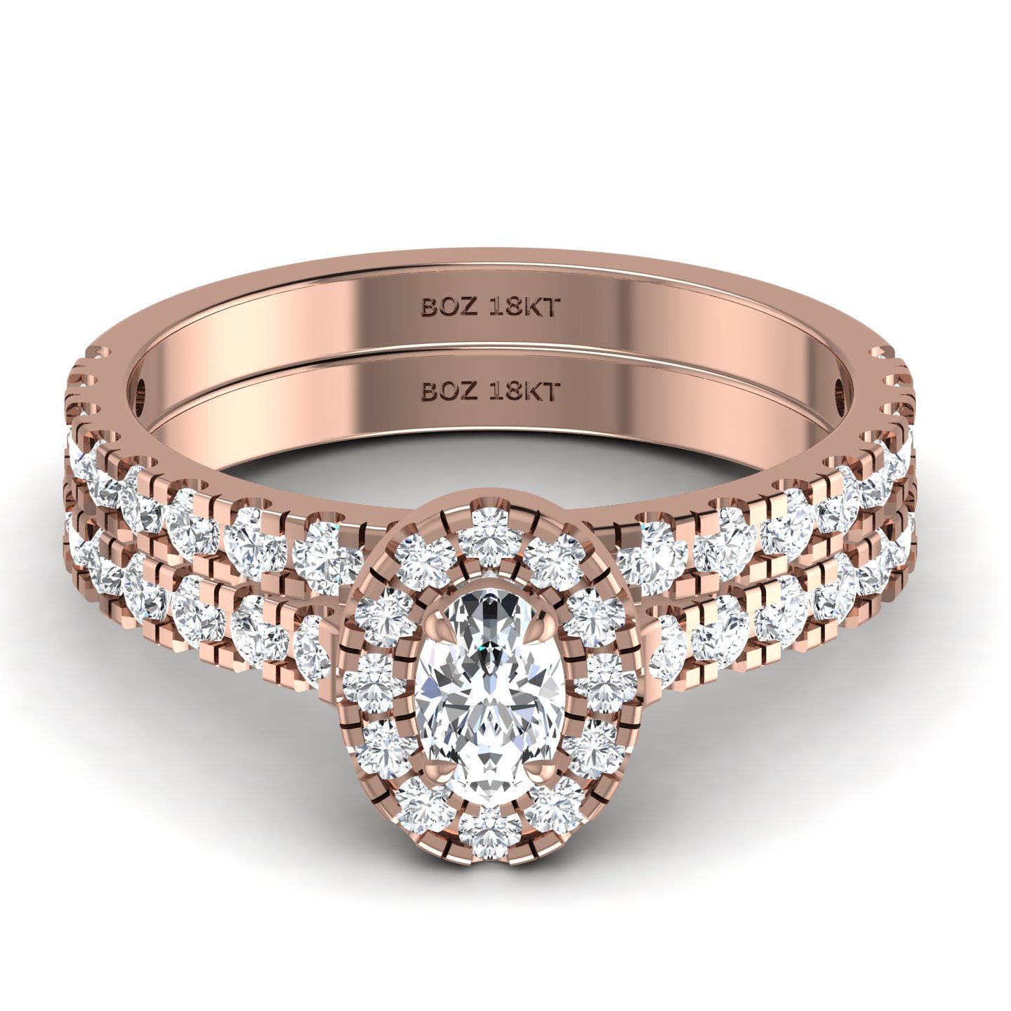 Heiress Oval Cut Natural Diamond Bride Set in 18K Gold