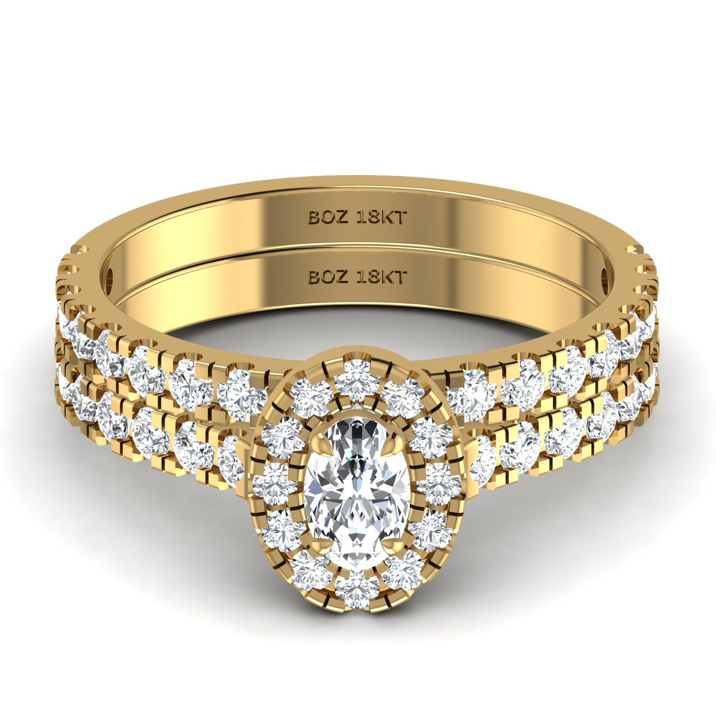 Heiress Oval Cut Natural Diamond Bride Set in 18K Gold