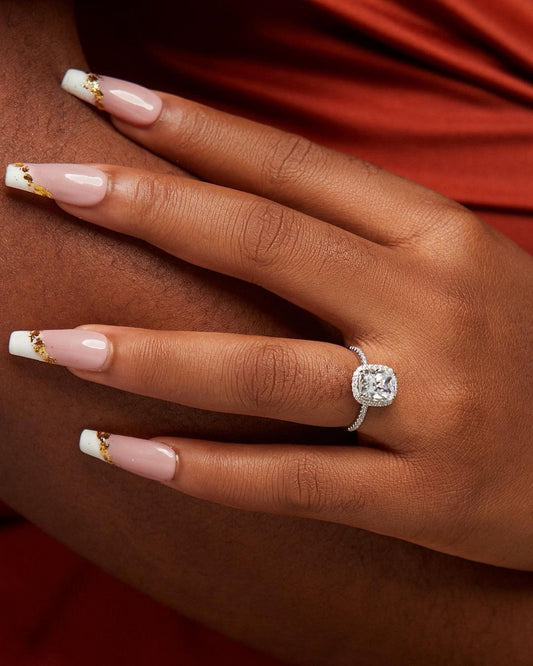 Tia Natural Diamond & Moissanite Cushion Engagement Ring