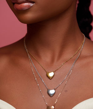 Tri-Tone Heart Necklace-Earrings Set