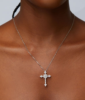 Moissanite Cross Pendant Yellow Gold / Gold Over Silver