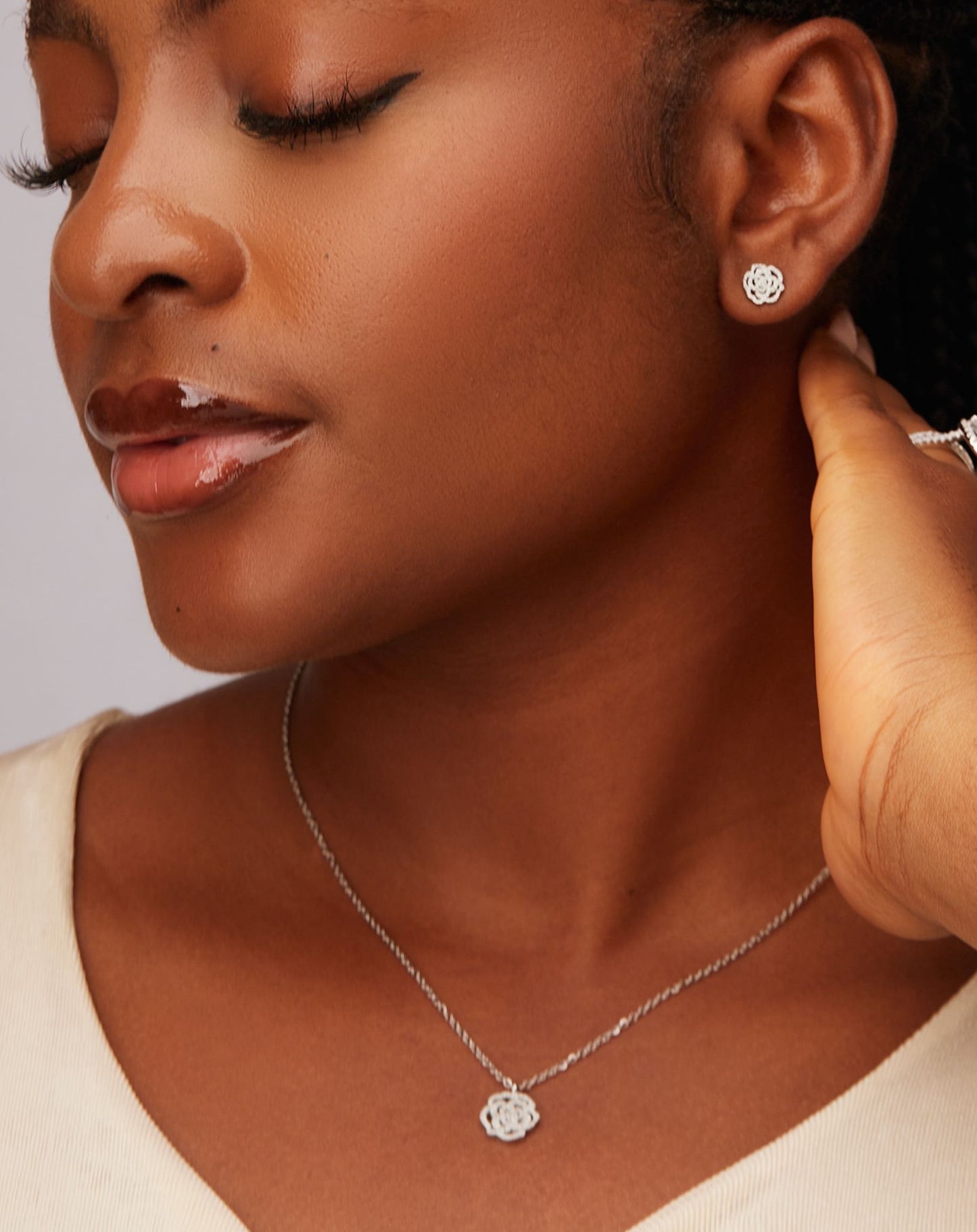 Camellia Necklace and Earrings Set