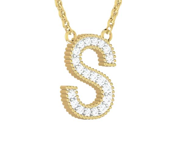 Baguette Cut Natural Diamond Alphabet Pendant Necklace In 18K Gold