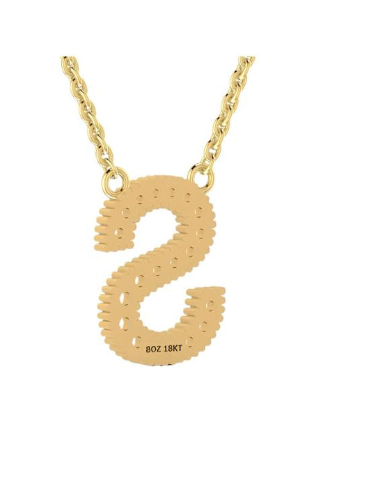 Baguette Cut Natural Diamond Alphabet Pendant Necklace In 18K Gold