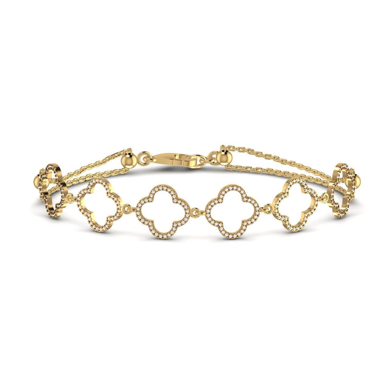 6 Clover Outline Diamond Bracelet in 18K Gold