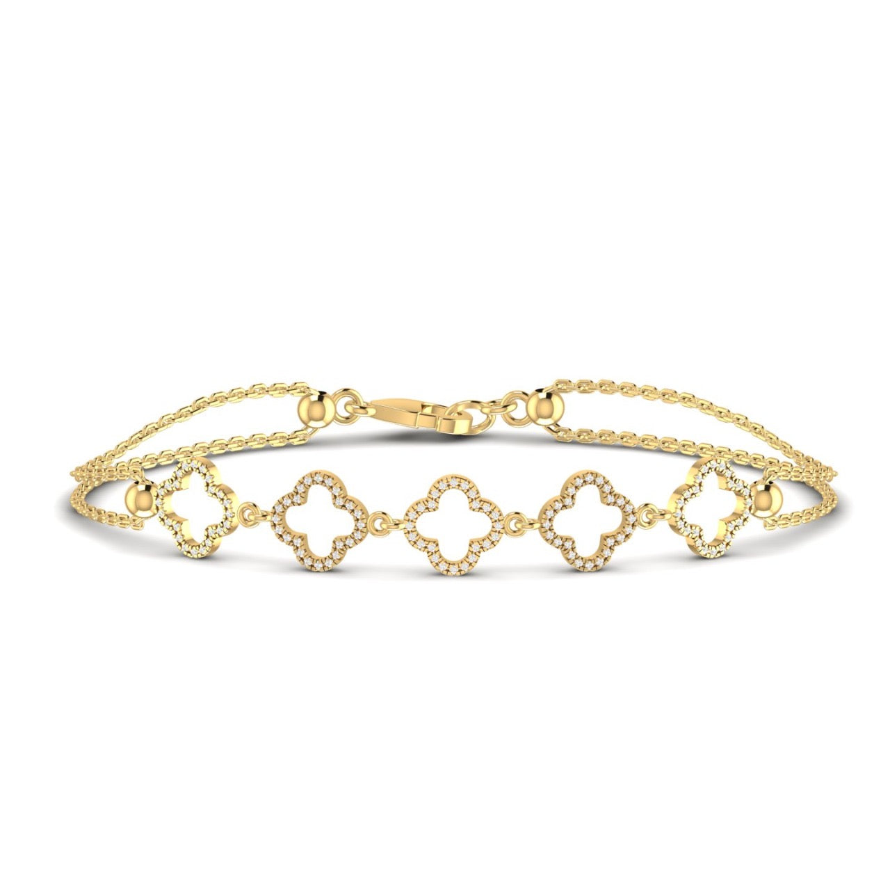 6 Clover Outline Diamond Bracelet in 18K Gold