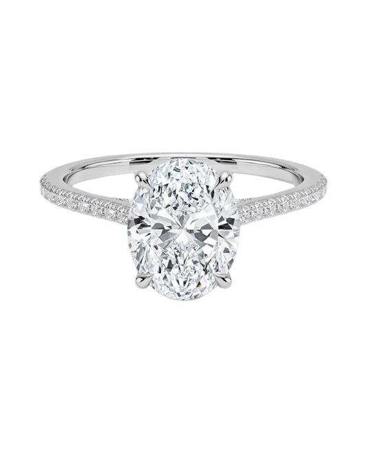 Fay Oval Cut Moissanite and Natural Diamond Engagement Ring in 18K Gold