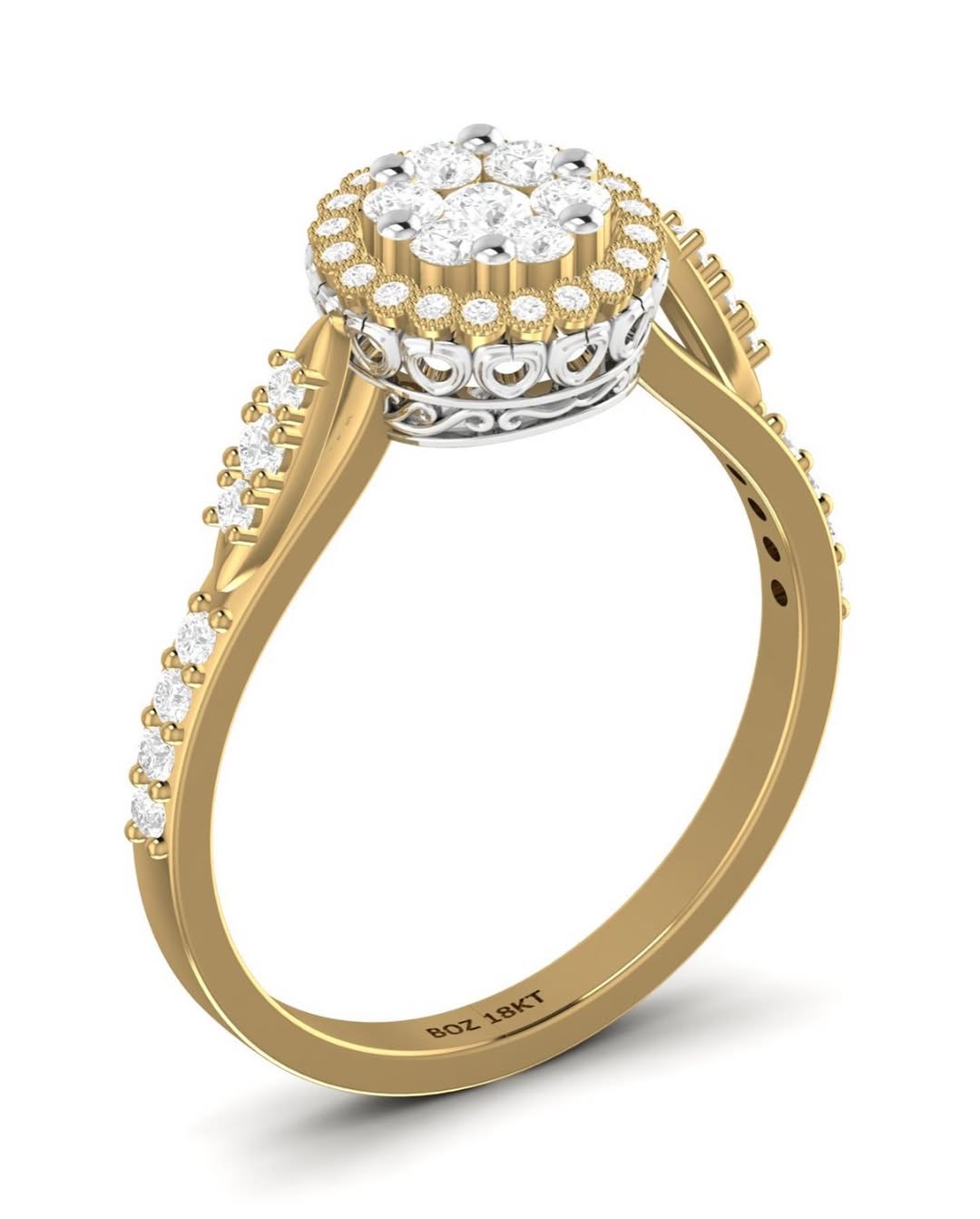 Daisy Natural Diamond Engagement Ring in 18K Gold